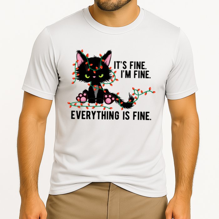 Its Fine Im Fine Everything Is Funny Cat Christmas Cooling Performance Crew T-Shirt