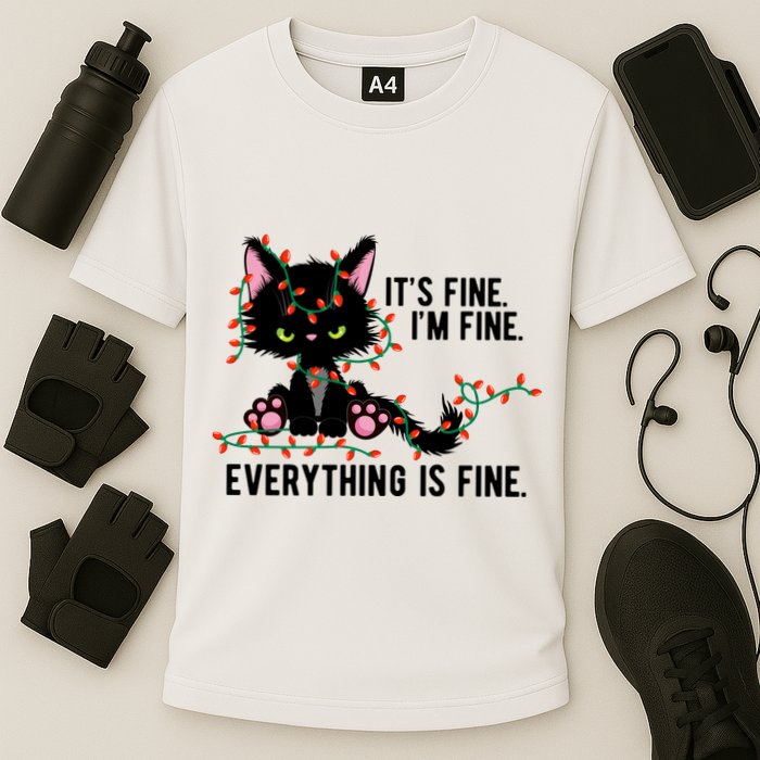 Its Fine Im Fine Everything Is Funny Cat Christmas Cooling Performance Crew T-Shirt