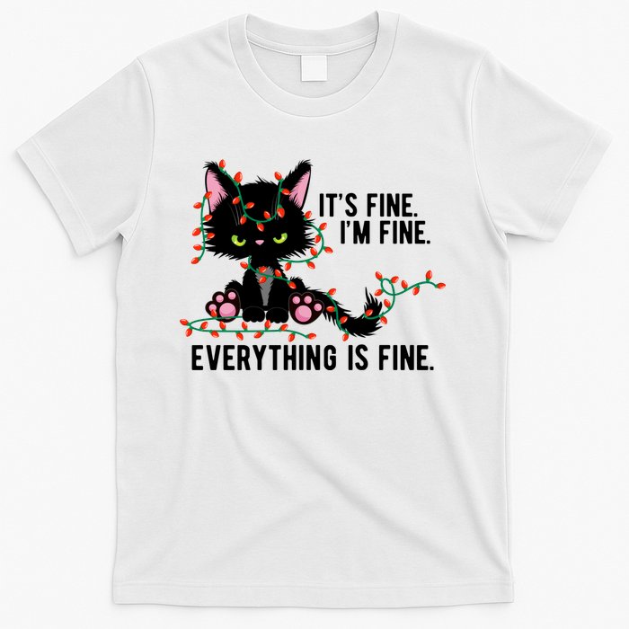 Its Fine Im Fine Everything Is Funny Cat Christmas T-Shirt