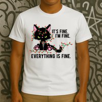 Its Fine Im Fine Everything Is Funny Cat Christmas T-Shirt