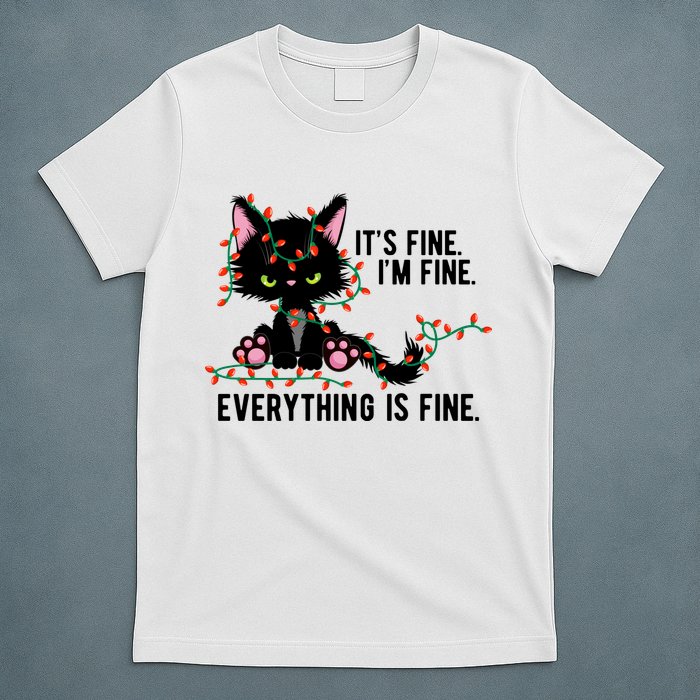 Its Fine Im Fine Everything Is Funny Cat Christmas T-Shirt