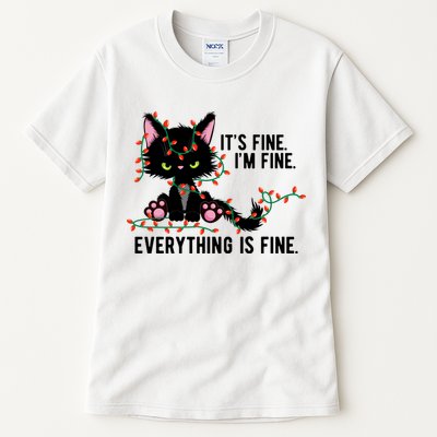 Its Fine Im Fine Everything Is Funny Cat Christmas Tall T-Shirt