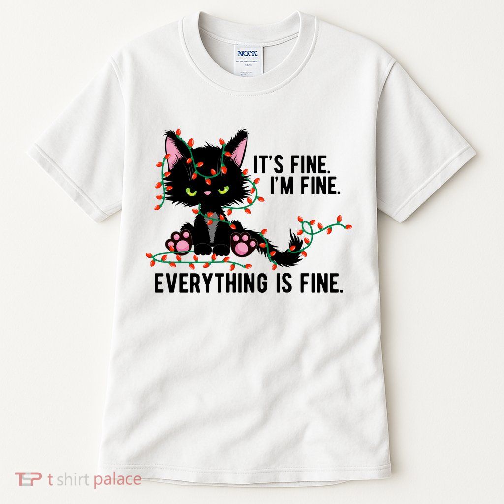 Its Fine Im Fine Everything Is Funny Cat Christmas Tall T-Shirt