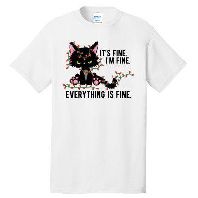 Its Fine Im Fine Everything Is Funny Cat Christmas Tall T-Shirt