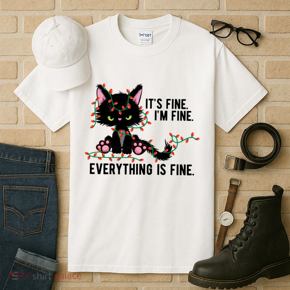 Its Fine Im Fine Everything Is Funny Cat Christmas Tall T-Shirt