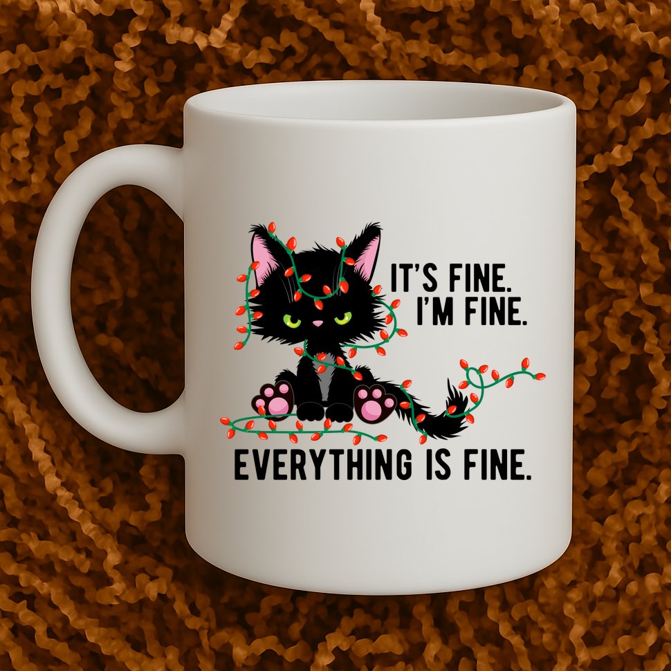Its Fine Im Fine Everything Is Funny Cat Christmas Mug