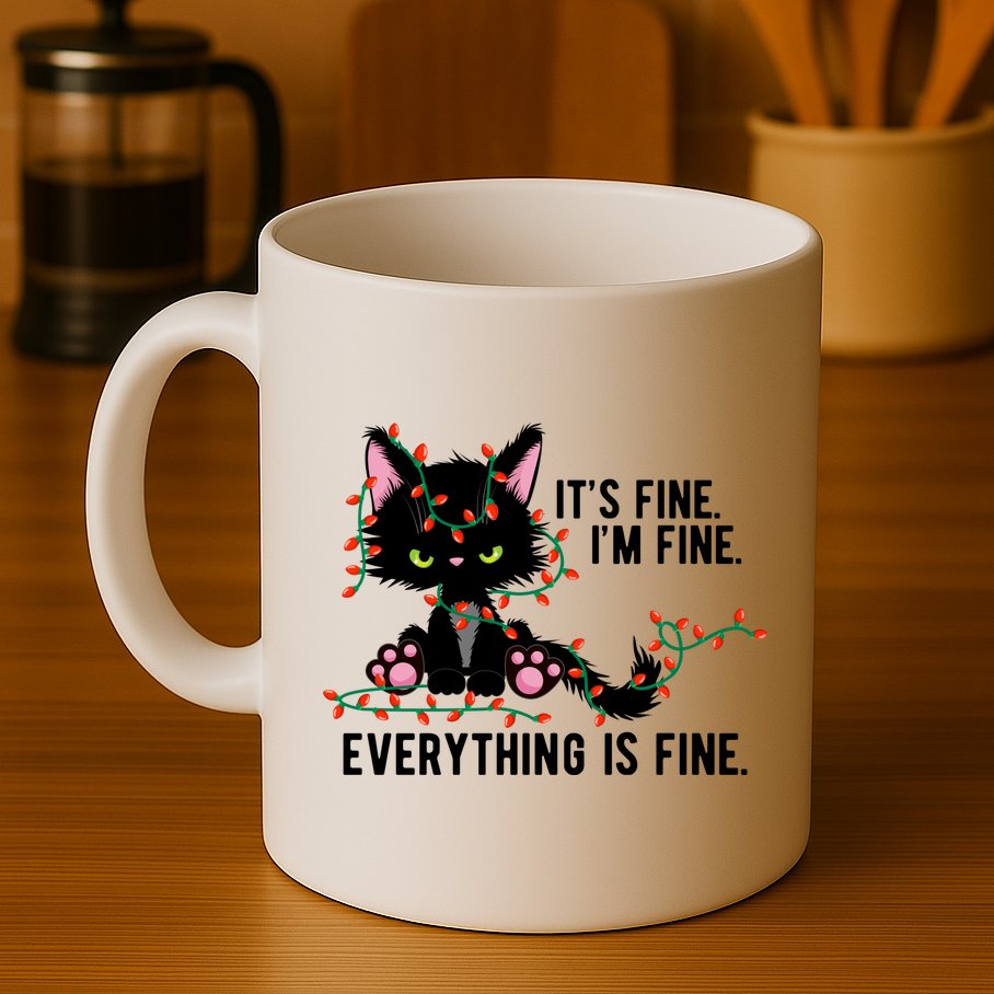 Its Fine Im Fine Everything Is Funny Cat Christmas Mug