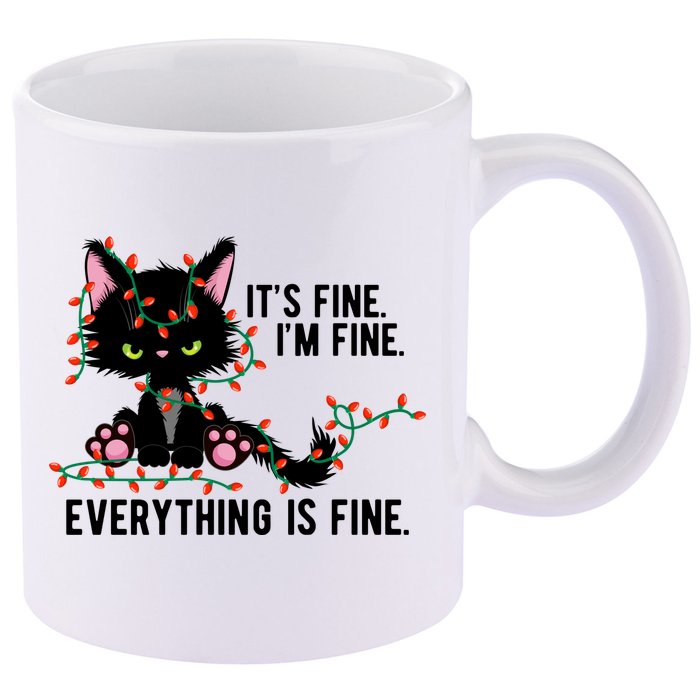 Its Fine Im Fine Everything Is Funny Cat Christmas 11oz C Handle Ceramic Mug