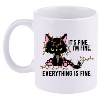 Its Fine Im Fine Everything Is Funny Cat Christmas 11oz C Handle Ceramic Mug