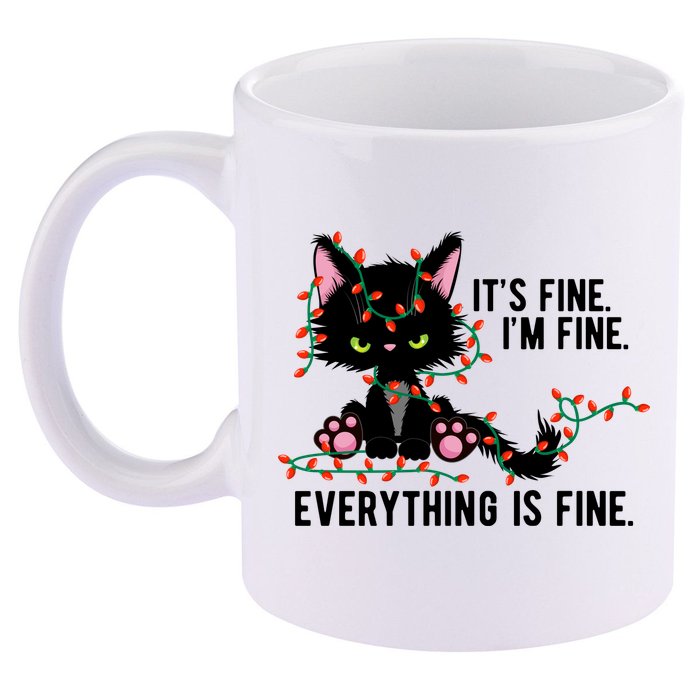 Its Fine Im Fine Everything Is Funny Cat Christmas 11oz C Handle Ceramic Mug