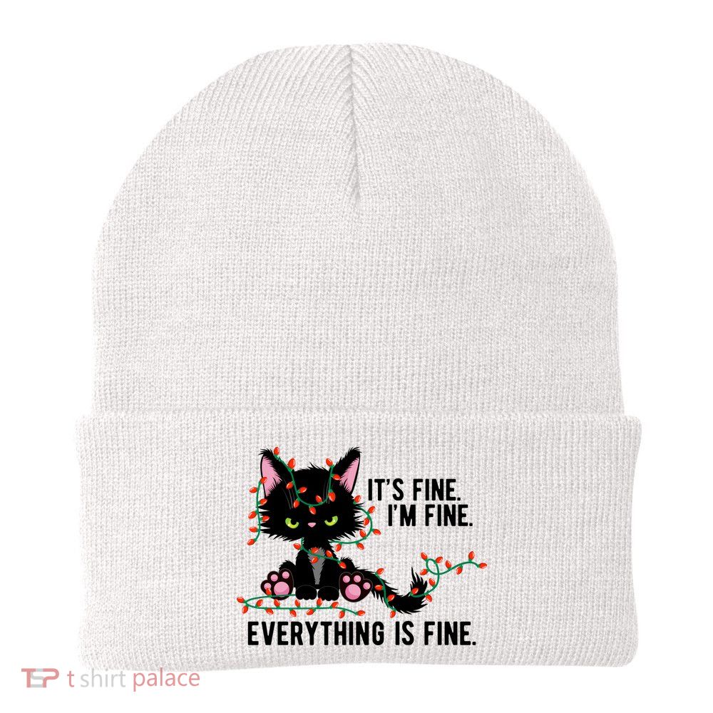 Its Fine Im Fine Everything Is Funny Cat Christmas Beanie