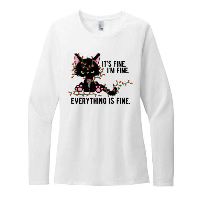 Its Fine Im Fine Everything Is Funny Cat Christmas Womens CVC Long Sleeve Shirt