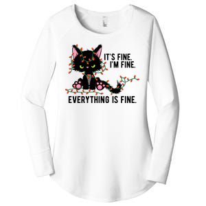 Its Fine Im Fine Everything Is Funny Cat Christmas Women's Perfect Tri Tunic Long Sleeve Shirt