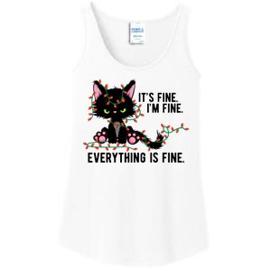 Its Fine Im Fine Everything Is Funny Cat Christmas Ladies Essential Tank