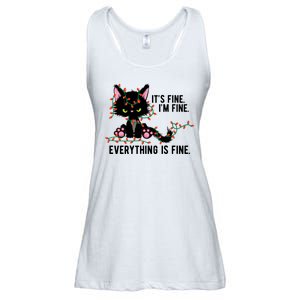 Its Fine Im Fine Everything Is Funny Cat Christmas Ladies Essential Flowy Tank