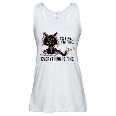 Its Fine Im Fine Everything Is Funny Cat Christmas Ladies Essential Flowy Tank