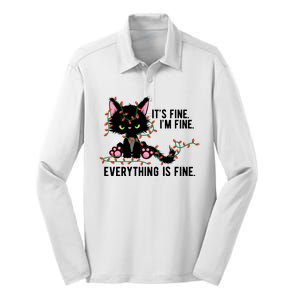 Its Fine Im Fine Everything Is Funny Cat Christmas Silk Touch Performance Long Sleeve Polo