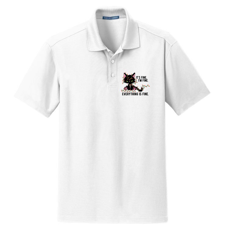 Its Fine Im Fine Everything Is Funny Cat Christmas Dry Zone Grid Polo