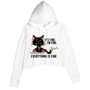 Its Fine Im Fine Everything Is Funny Cat Christmas Crop Fleece Hoodie