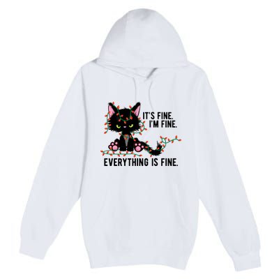 Its Fine Im Fine Everything Is Funny Cat Christmas Premium Pullover Hoodie