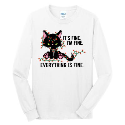 Its Fine Im Fine Everything Is Funny Cat Christmas Tall Long Sleeve T-Shirt