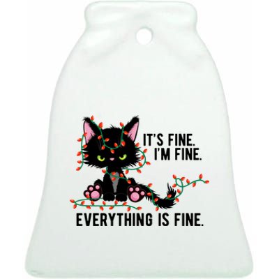 Its Fine Im Fine Everything Is Funny Cat Christmas Ceramic Bell Ornament