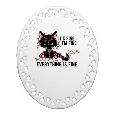 Its Fine Im Fine Everything Is Funny Cat Christmas Ceramic Oval Ornament