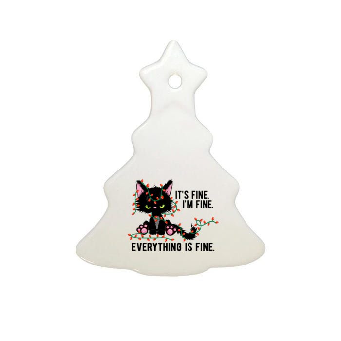 Its Fine Im Fine Everything Is Funny Cat Christmas Ceramic Tree Ornament