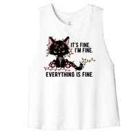 Its Fine Im Fine Everything Is Funny Cat Christmas Women's Racerback Cropped Tank