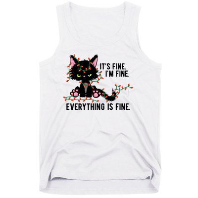 Its Fine Im Fine Everything Is Funny Cat Christmas Tank Top