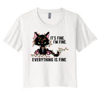 Its Fine Im Fine Everything Is Funny Cat Christmas Women's Crop Top Tee