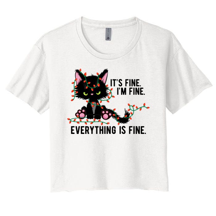 Its Fine Im Fine Everything Is Funny Cat Christmas Women's Crop Top Tee