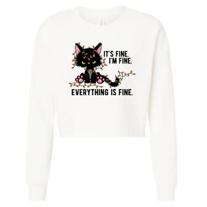 Its Fine Im Fine Everything Is Funny Cat Christmas Cropped Pullover Crew