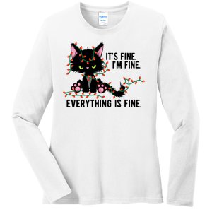 Its Fine Im Fine Everything Is Funny Cat Christmas Ladies Long Sleeve Shirt