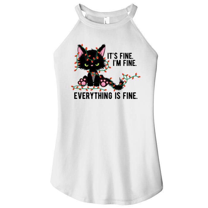 Its Fine Im Fine Everything Is Funny Cat Christmas Women's Perfect Tri Rocker Tank