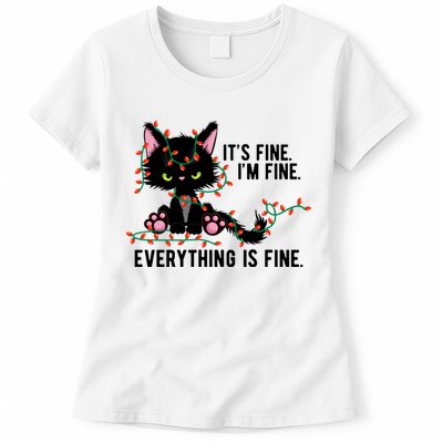 Its Fine Im Fine Everything Is Funny Cat Christmas Womens T-Shirt