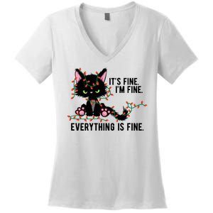 Its Fine Im Fine Everything Is Funny Cat Christmas Women's V-Neck T-Shirt