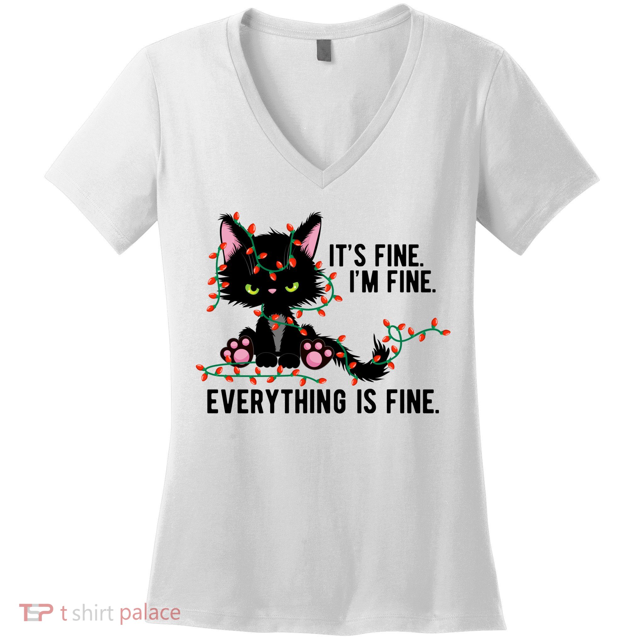 Its Fine Im Fine Everything Is Funny Cat Christmas Women's V-Neck T-Shirt