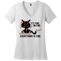 Its Fine Im Fine Everything Is Funny Cat Christmas Women's V-Neck T-Shirt