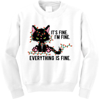 Its Fine Im Fine Everything Is Funny Cat Christmas Kids Sweatshirt