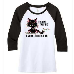 Its Fine Im Fine Everything Is Funny Cat Christmas Women's Tri-Blend 3/4-Sleeve Raglan Shirt