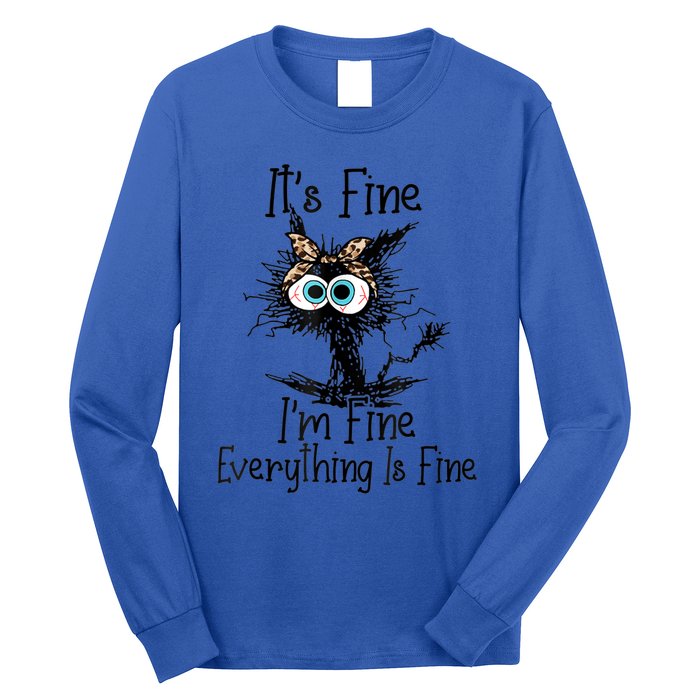 ItS Fine IM Fine Everything Is Fine Cat Leopard Bandana Gift Long Sleeve Shirt