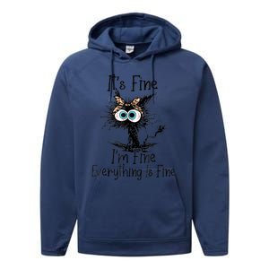 ItS Fine IM Fine Everything Is Fine Cat Leopard Bandana Gift Performance Fleece Hoodie