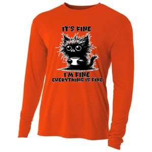 ItS Fine IM Fine Everything Is Fine Funny Coffee Cat Gift Cooling Performance Long Sleeve Crew