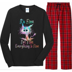 Its Fine Im Fine Everything Is Fine Tie Dye Cat Long Sleeve Pajama Set