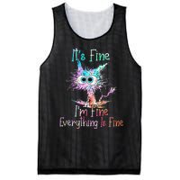 Its Fine Im Fine Everything Is Fine Tie Dye Cat Mesh Reversible Basketball Jersey Tank