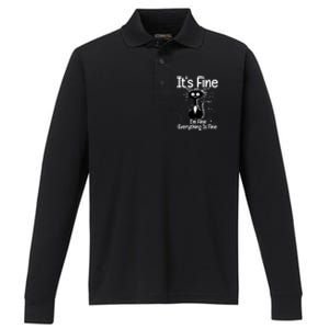 ItS Fine IM Fine Everything Is Fine Cat Gift Performance Long Sleeve Polo