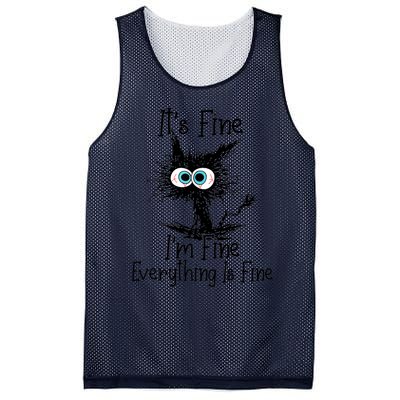 It's Fine I'm Fine Everything Is Fine Funny Cat Mesh Reversible Basketball Jersey Tank