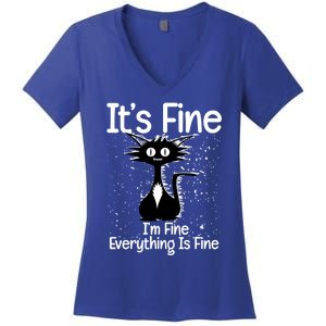 ItS Fine IM Fine Everything Is Fine Cat Funny Gift Women's V-Neck T-Shirt