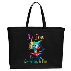 Its Fine Im Fine Everythings Fine Cat Tie Dye Cotton Canvas Jumbo Tote